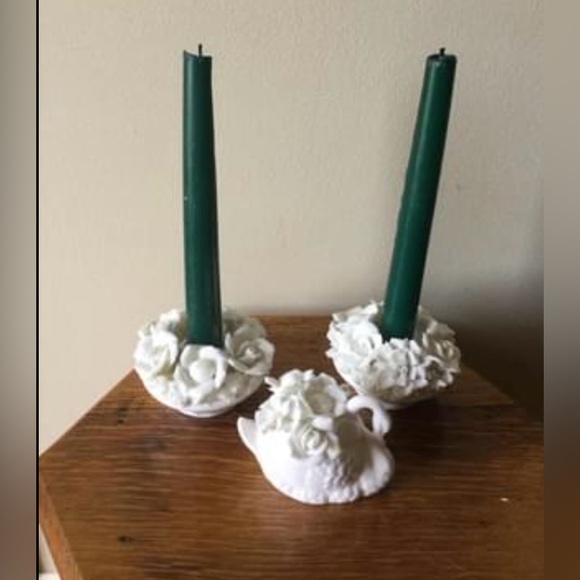 VINTAGE LENWILE CHINA PORCELAIN FLOWER CANDLE STICK HOLDERS ARDALT VERITHIN 1940 - Picture 1 of 4